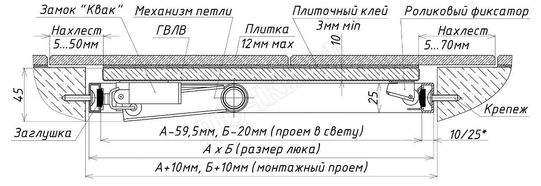 Люк под плитку Нажимной Стил 500*700 Люк под плитку Нажимной Стил 500*700