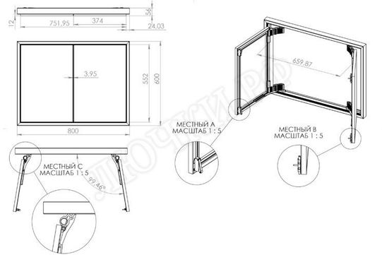 Люк под плитку Секрет 3.0, 2 створки 1050*950 Люк под плитку Секрет 3.0, 2 створки 1050*950