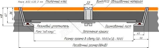 Напольный люк из нержавеющей стали AISI 430 400*400 Напольный люк из нержавеющей стали AISI 430 400*400
